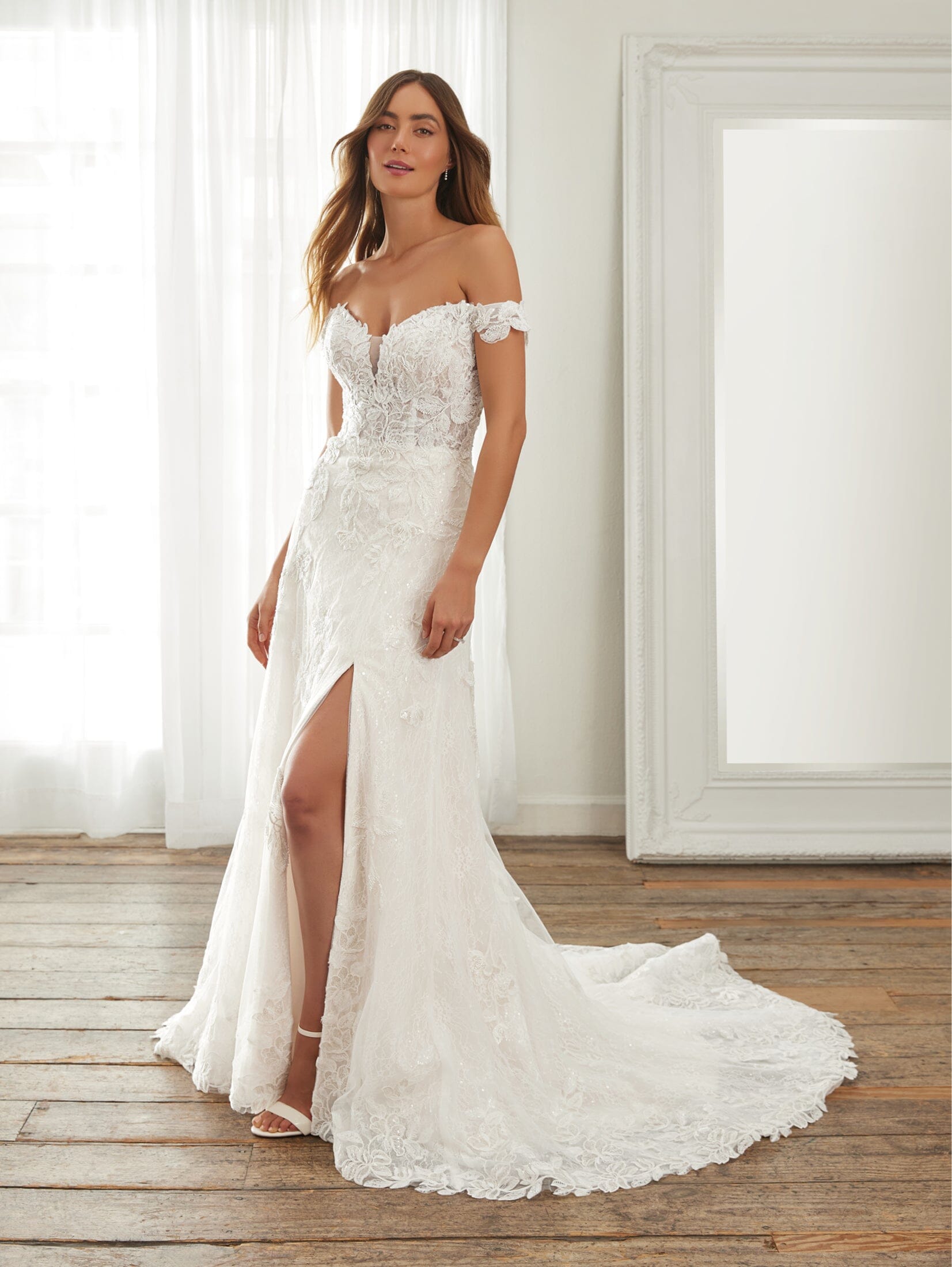 Off Shoulder Slit Bridal Gown by Adrianna Papell 31230