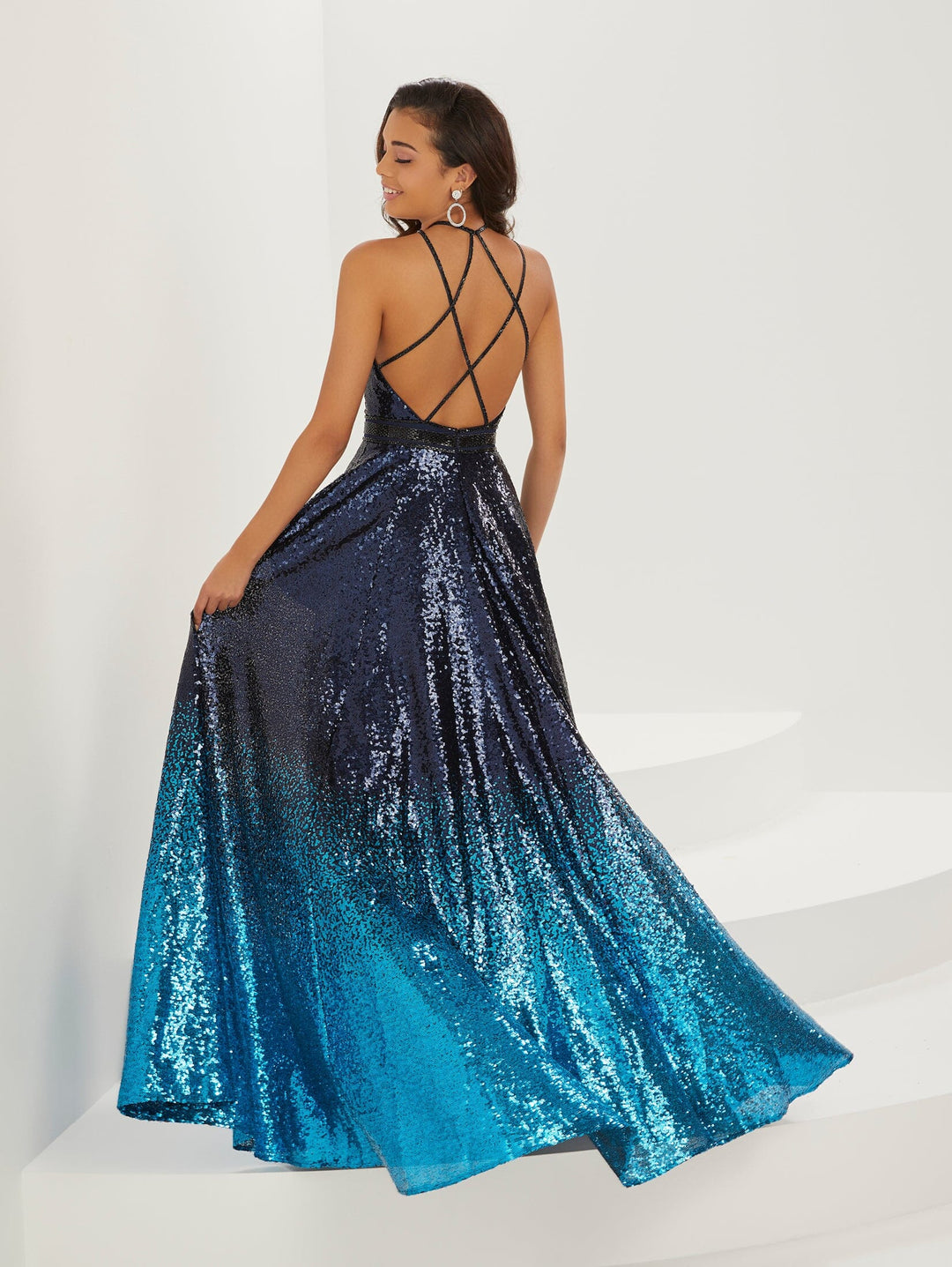 Ombre Sequin Sleeveless A-line Gown by Tiffany Designs 16941