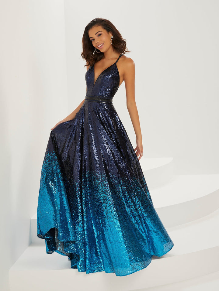 Ombre Sequin Sleeveless A-line Gown by Tiffany Designs 16941