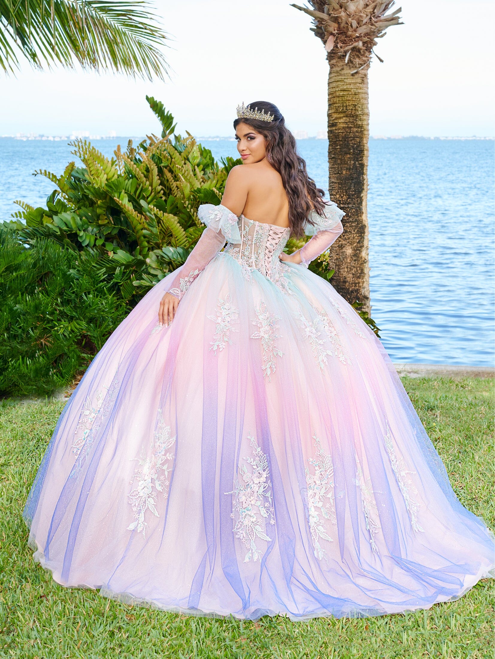 House of Wu Fiesta Gowns Ombre Sheer Corset Quinceanera Dress by Fiesta Gowns 56499 2 Lilac Ombre