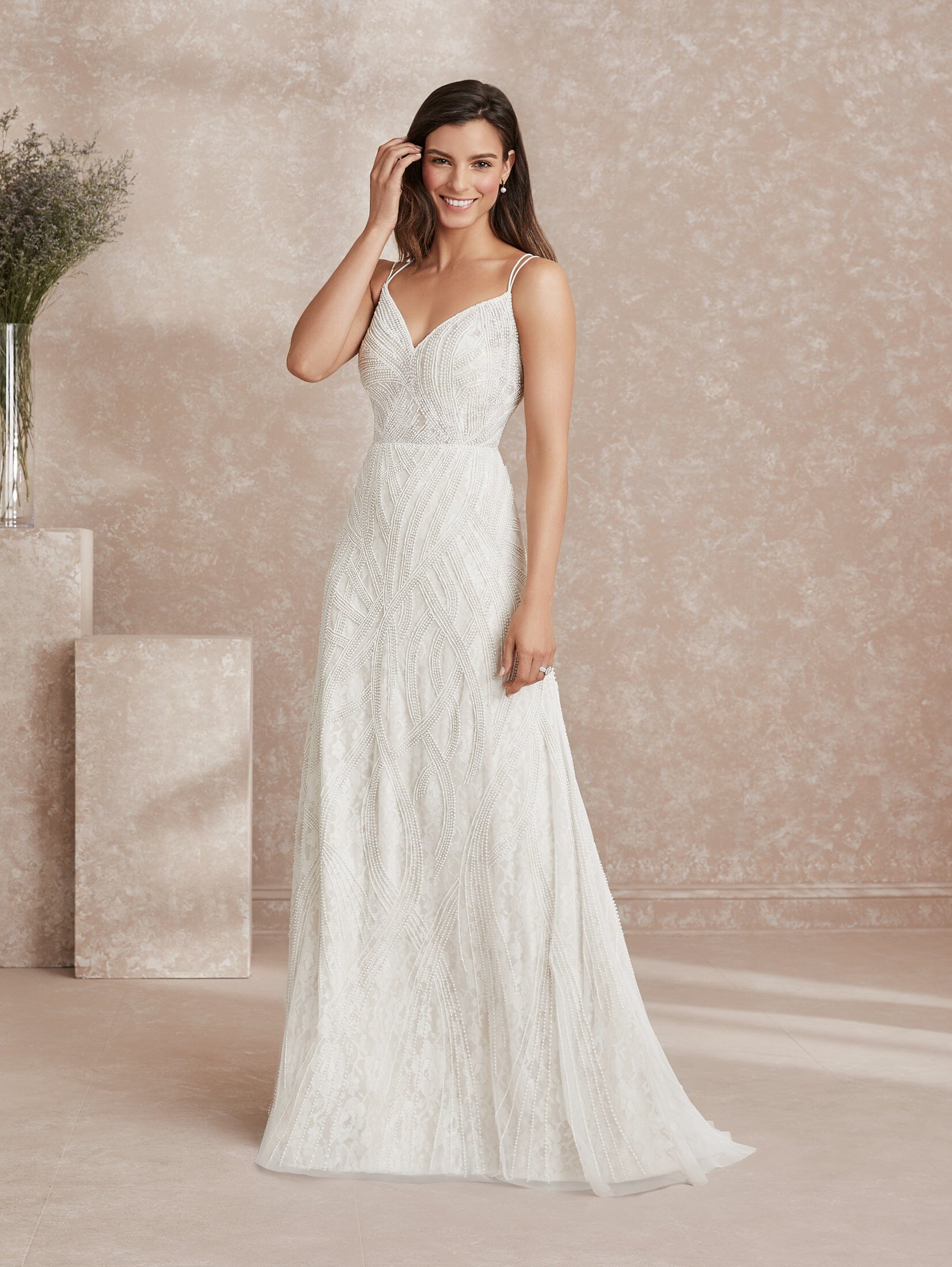 Pearl Beaded A line Wedding Dress by Adrianna Papell 40301