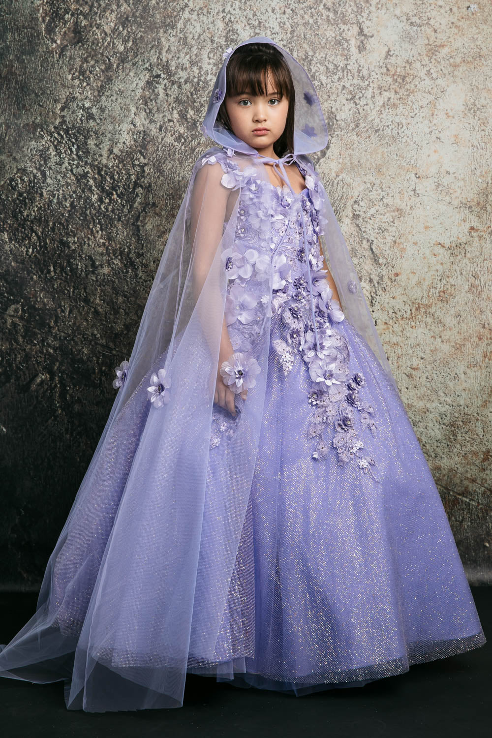 Girls 3D Floral Glitter Cloak Ball Gown by Petite Adele PK1002