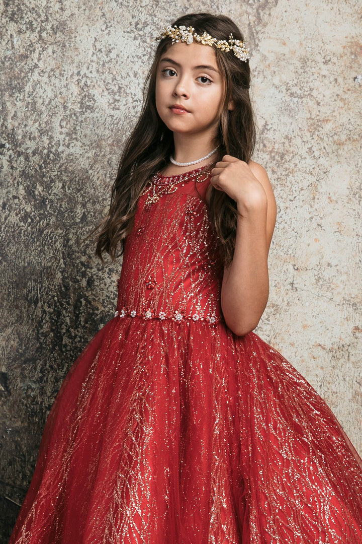 Girls Beaded Sleeveless Glitter Gown by Petite Adele C334