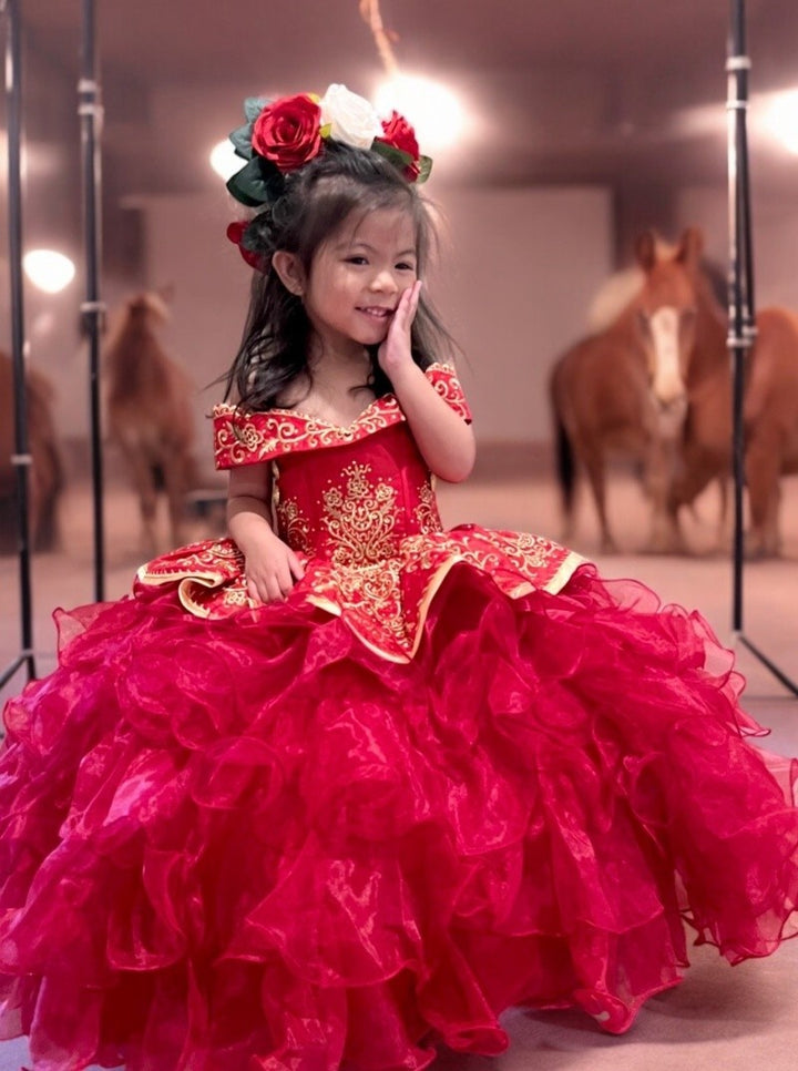 Girls Ruffled Charro Off Shoulder Gown by Calla SCK313