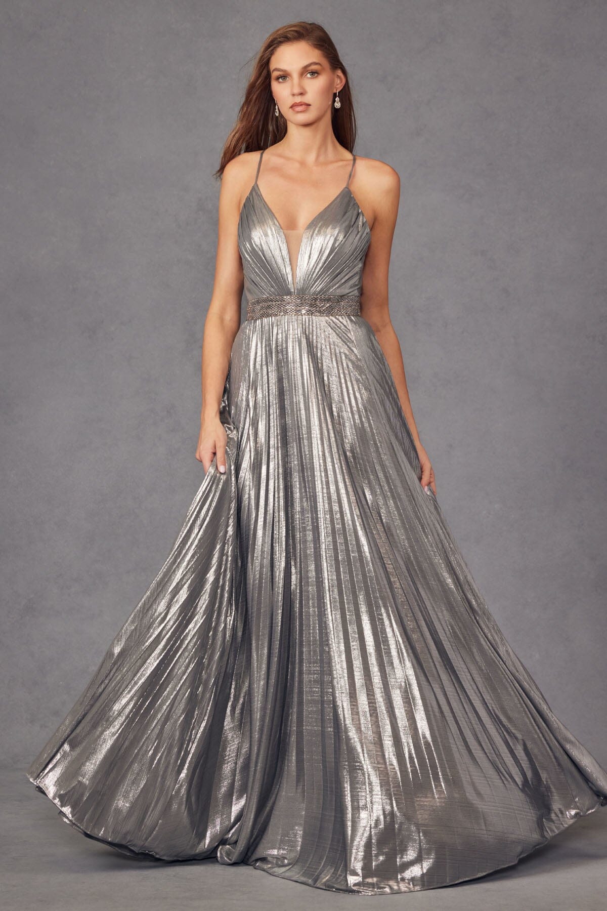 fine pleated formal dress