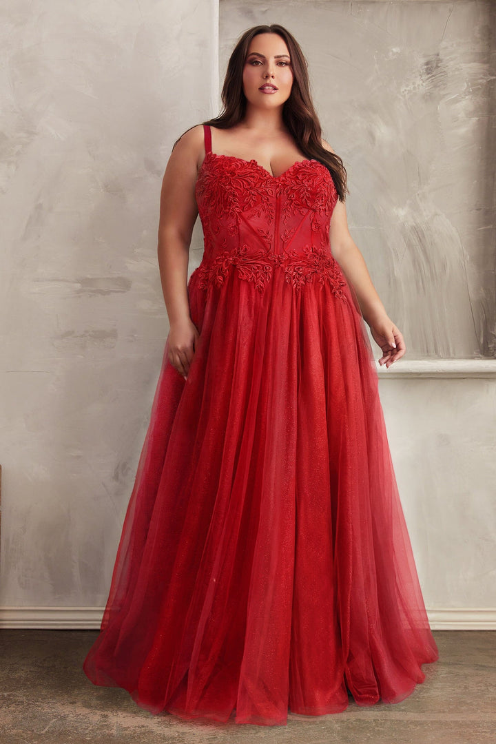 Plus Size Applique Sleeveless Slit Gown by Ladivine C150C