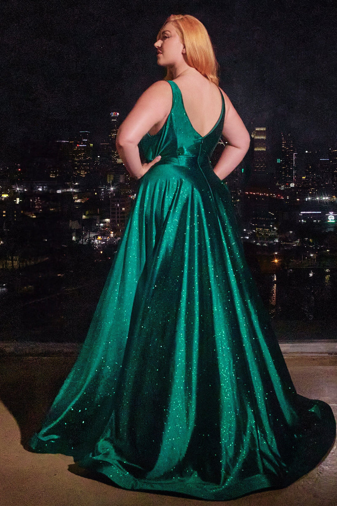 Plus Size Glitter Satin Sleeveless Gown by Ladivine CC2349C