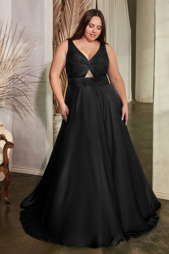 Plus Size Satin Sleeveless Keyhole Gown by Ladivine 7497C