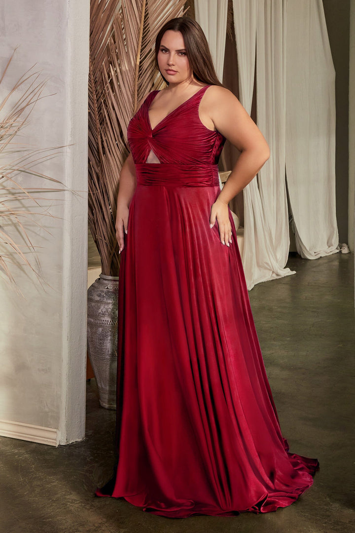 Plus Size Satin Sleeveless Keyhole Gown by Ladivine 7497C