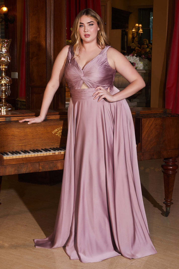 Plus Size Satin Sleeveless Keyhole Gown by Ladivine 7497C