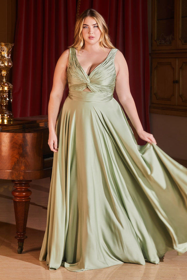 Plus Size Satin Sleeveless Keyhole Gown by Ladivine 7497C