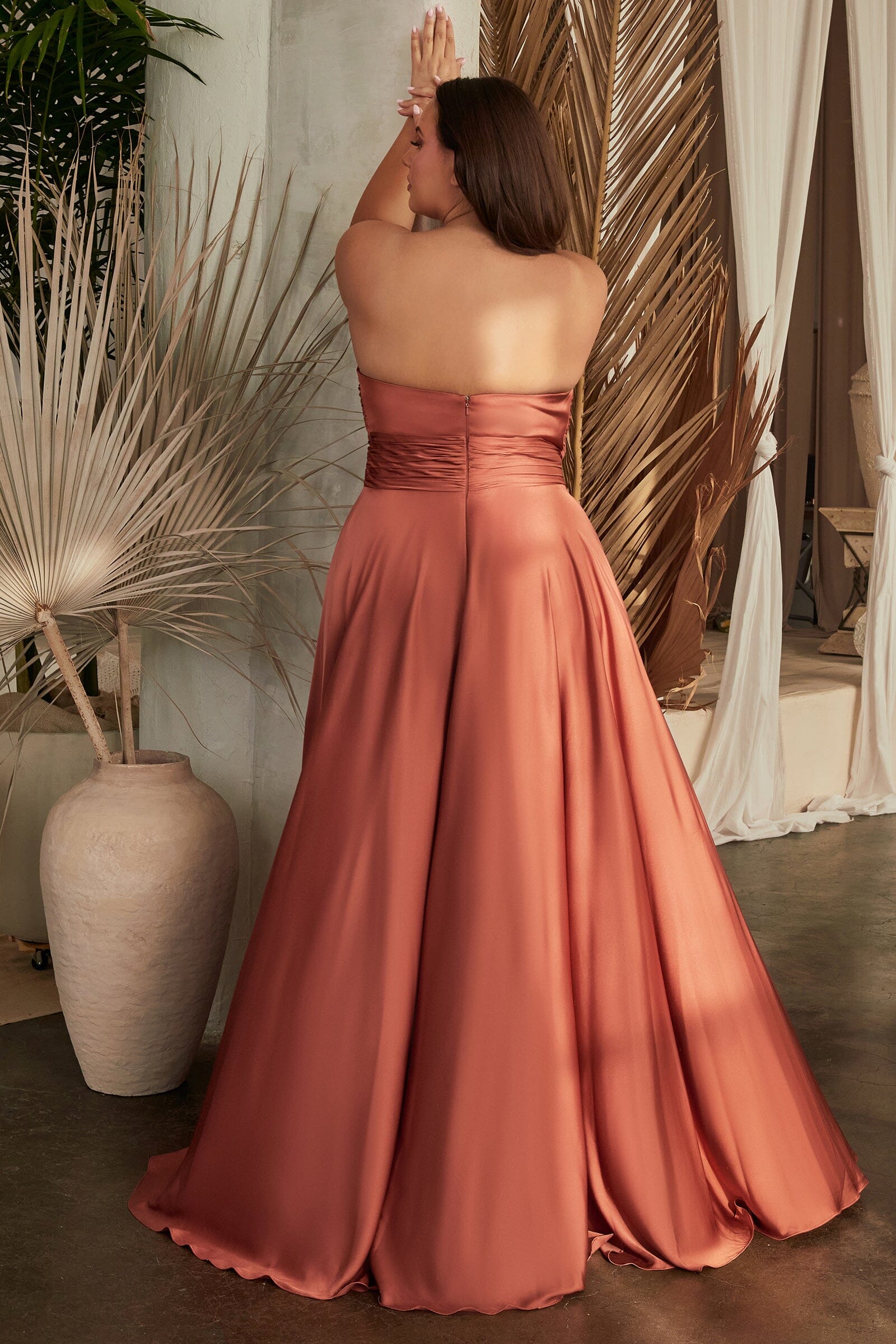 Plus Size Satin Strapless Keyhole Gown by Ladivine 7496C