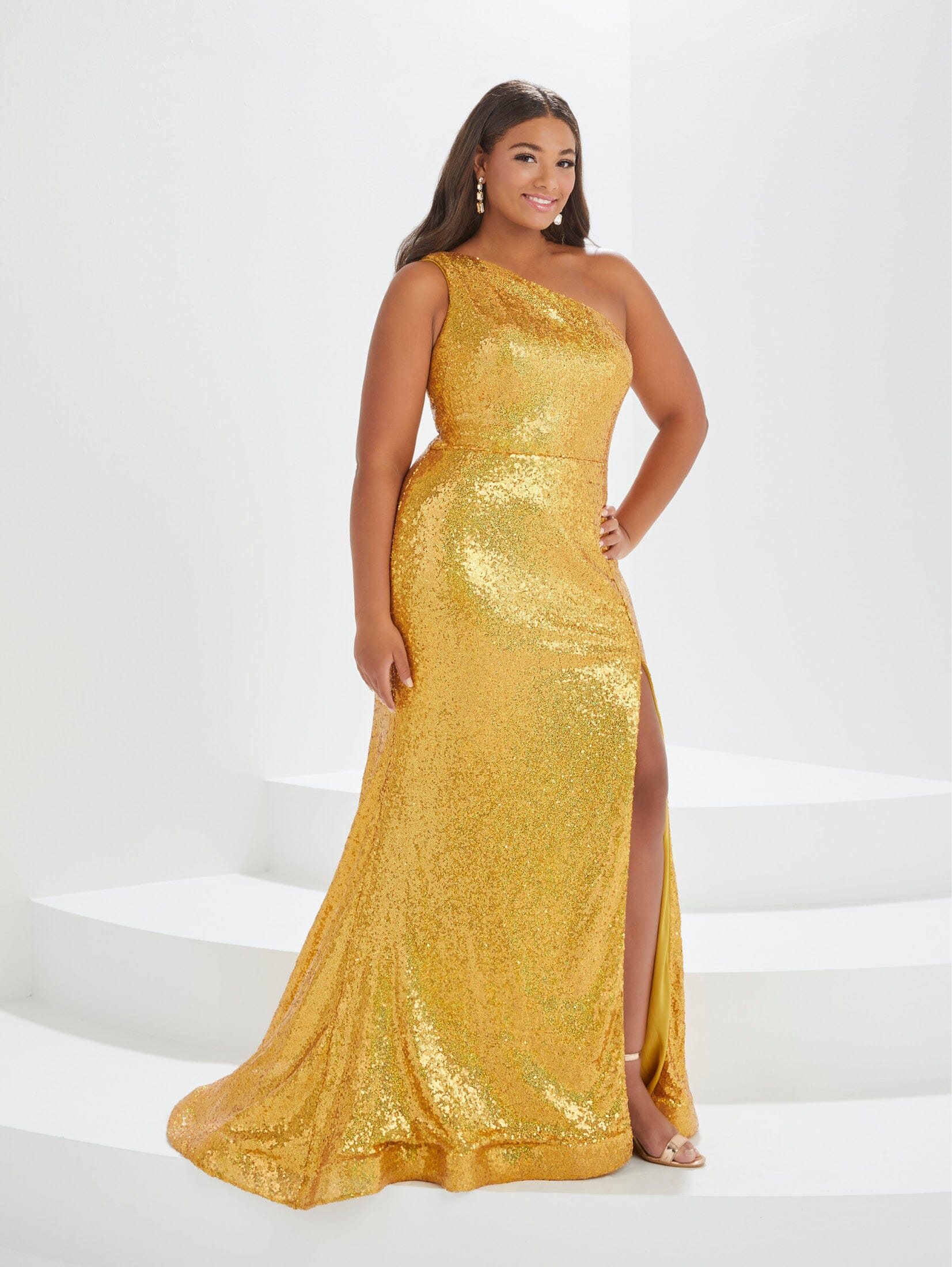 Plus Size Sequin One Shoulder Gown by Tiffany Designs 16040 – ABC Fashion