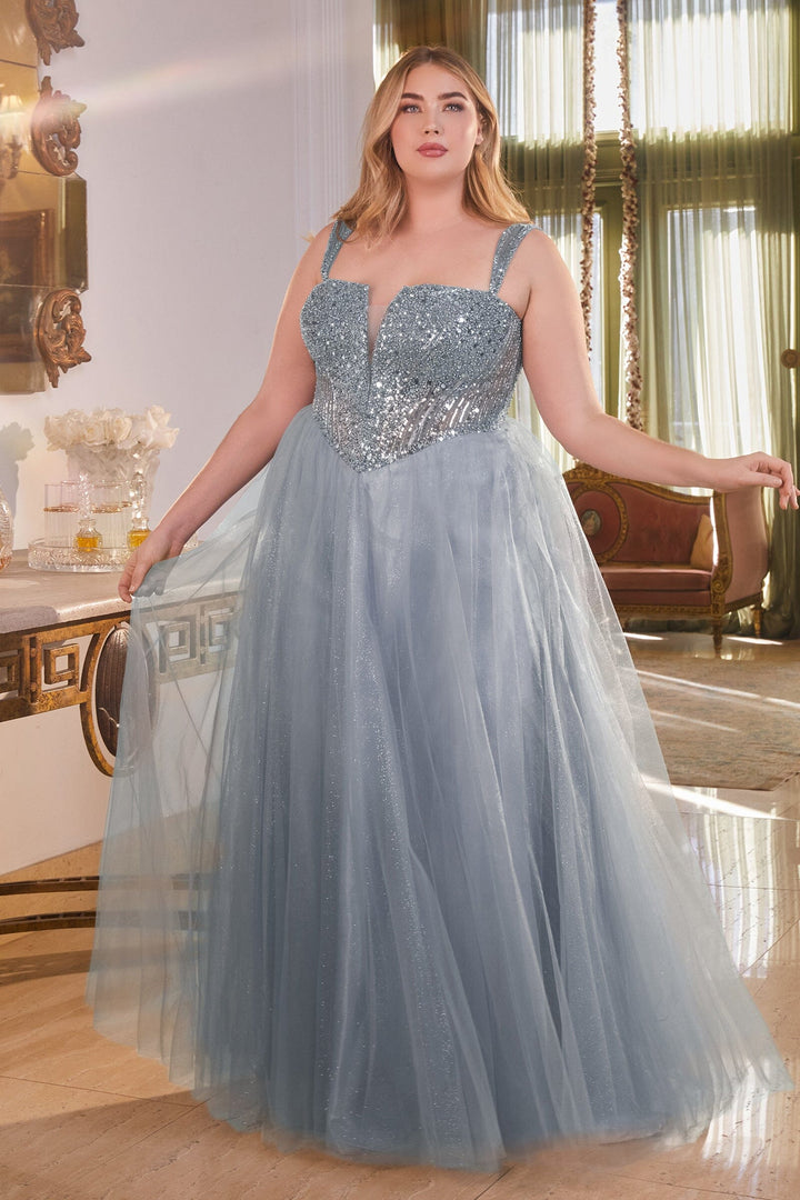 Plus Size Sequin Sleeveless Tulle Gown by Ladivine CD0217C