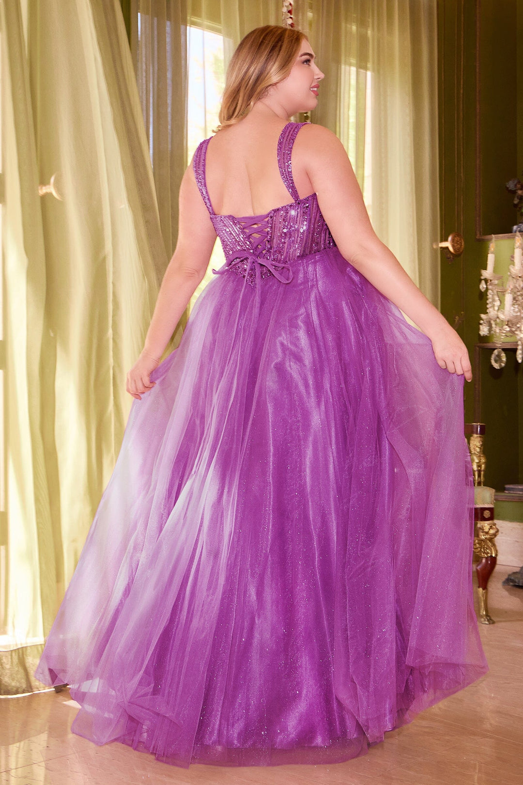 Plus Size Sequin Sleeveless Tulle Gown by Ladivine CD0217C