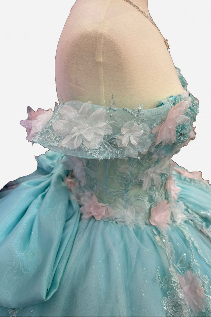 3D Floral Strapless Corset Ball Gown by Petite Adele PQ1049