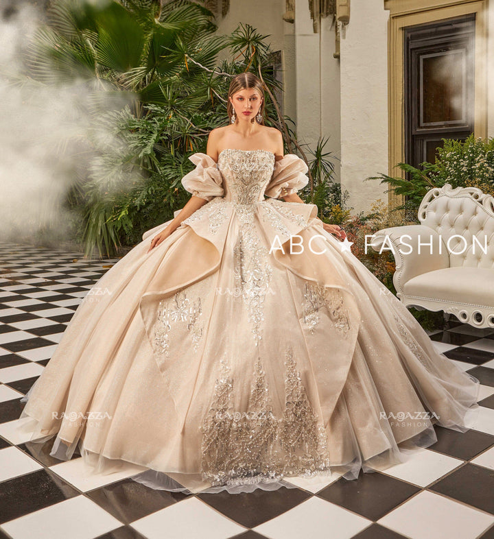 Puff Sleeve Strapless Quinceanera Dress by Ragazza EV56-656