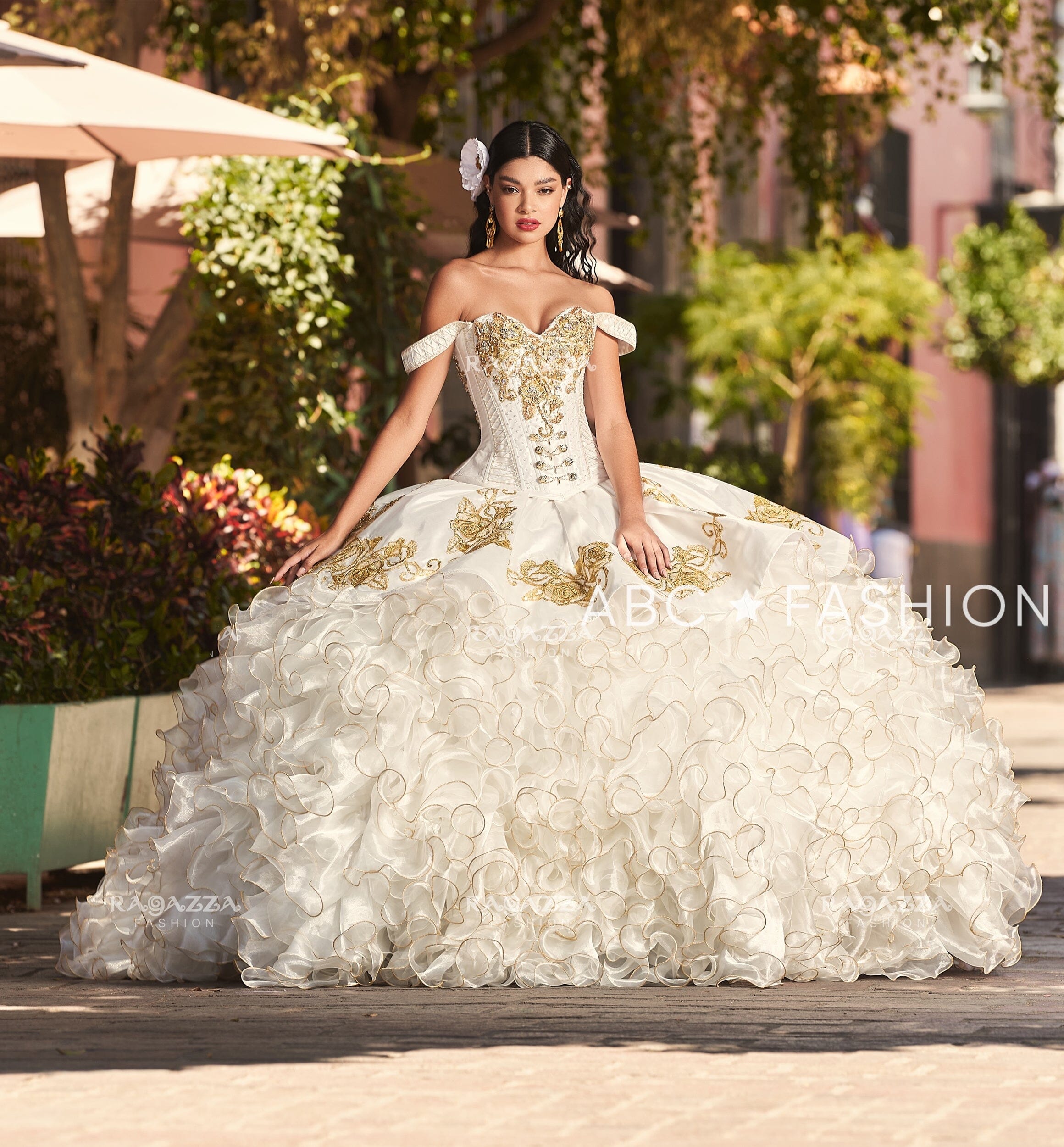 Charro sleeting Rose Flowers Quinceanera Vestidos