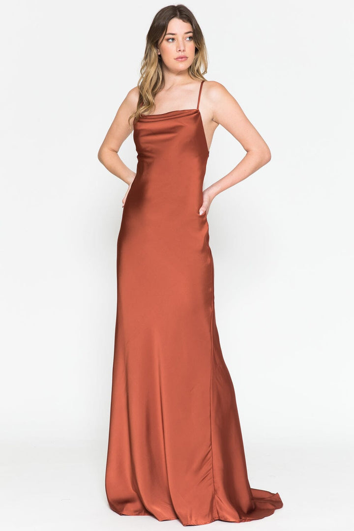 Satin Long Sleeveless Cowl Dress by Amelia Couture 6111 - Outlet