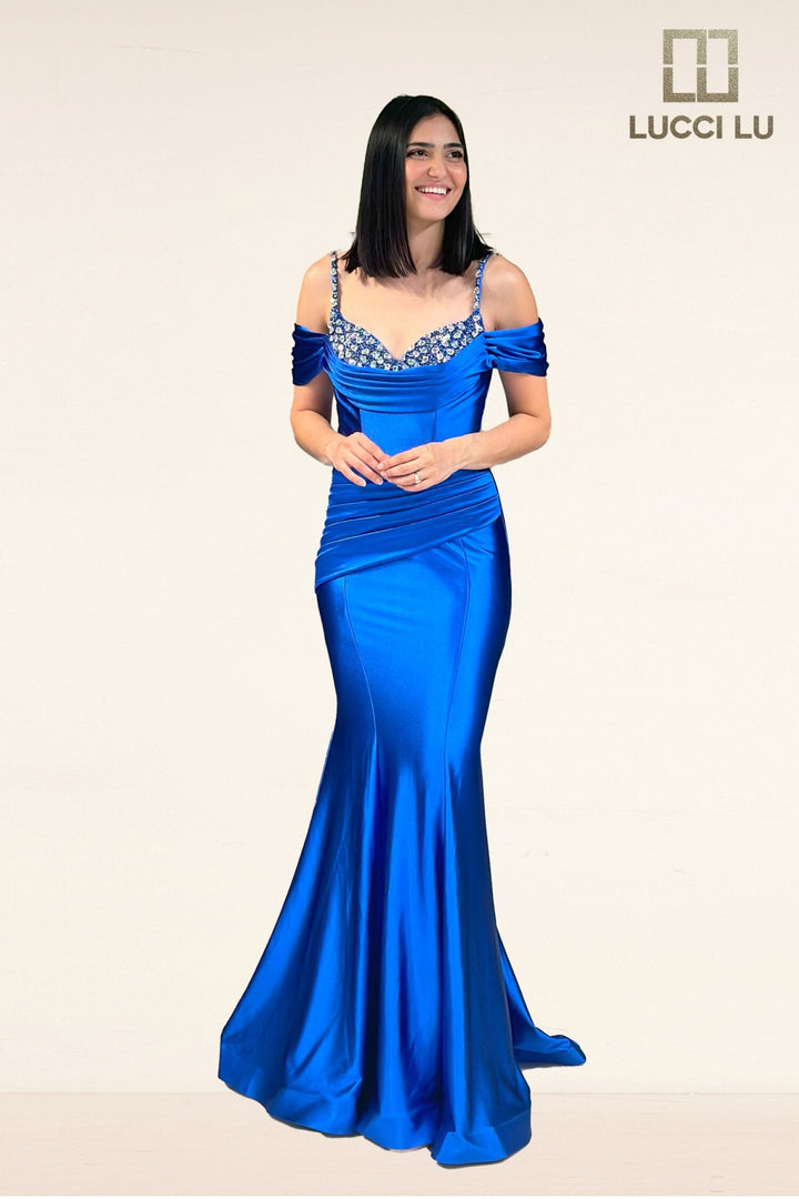 Satin Off Shoulder Mermaid Dress by Lucci Lu 1313