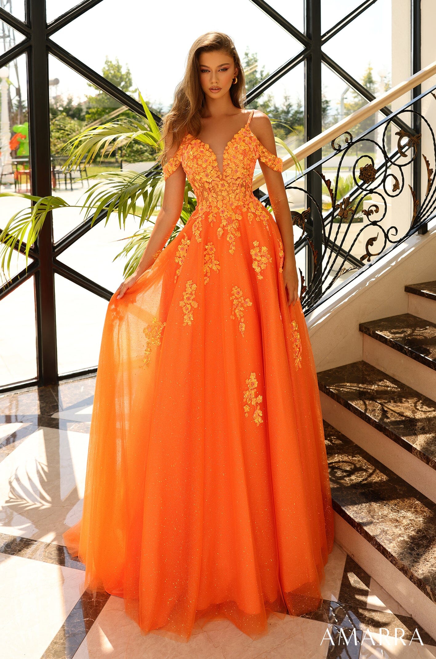 Bonny popular Formal Iridescent Orange Ruched Gown