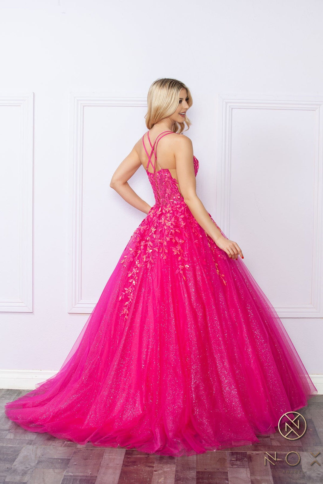 Sequin Applique Sleeveless Ball Gown by Nox Anabel H1271