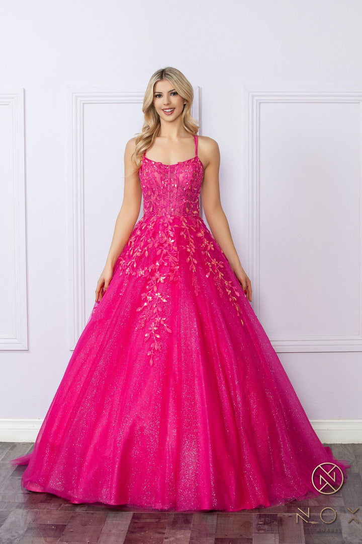 Sequin Applique Sleeveless Ball Gown by Nox Anabel H1271