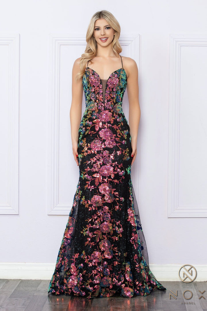 Sequin Print Sleeveless Mermaid Gown by Nox Anabel R1439