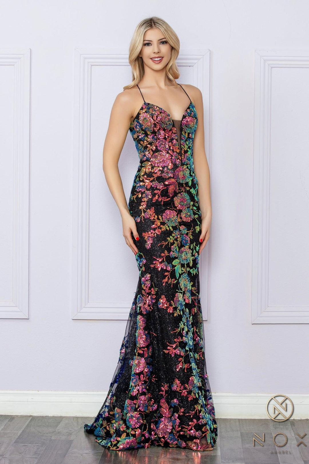 Sequin Print Sleeveless Mermaid Gown by Nox Anabel R1439