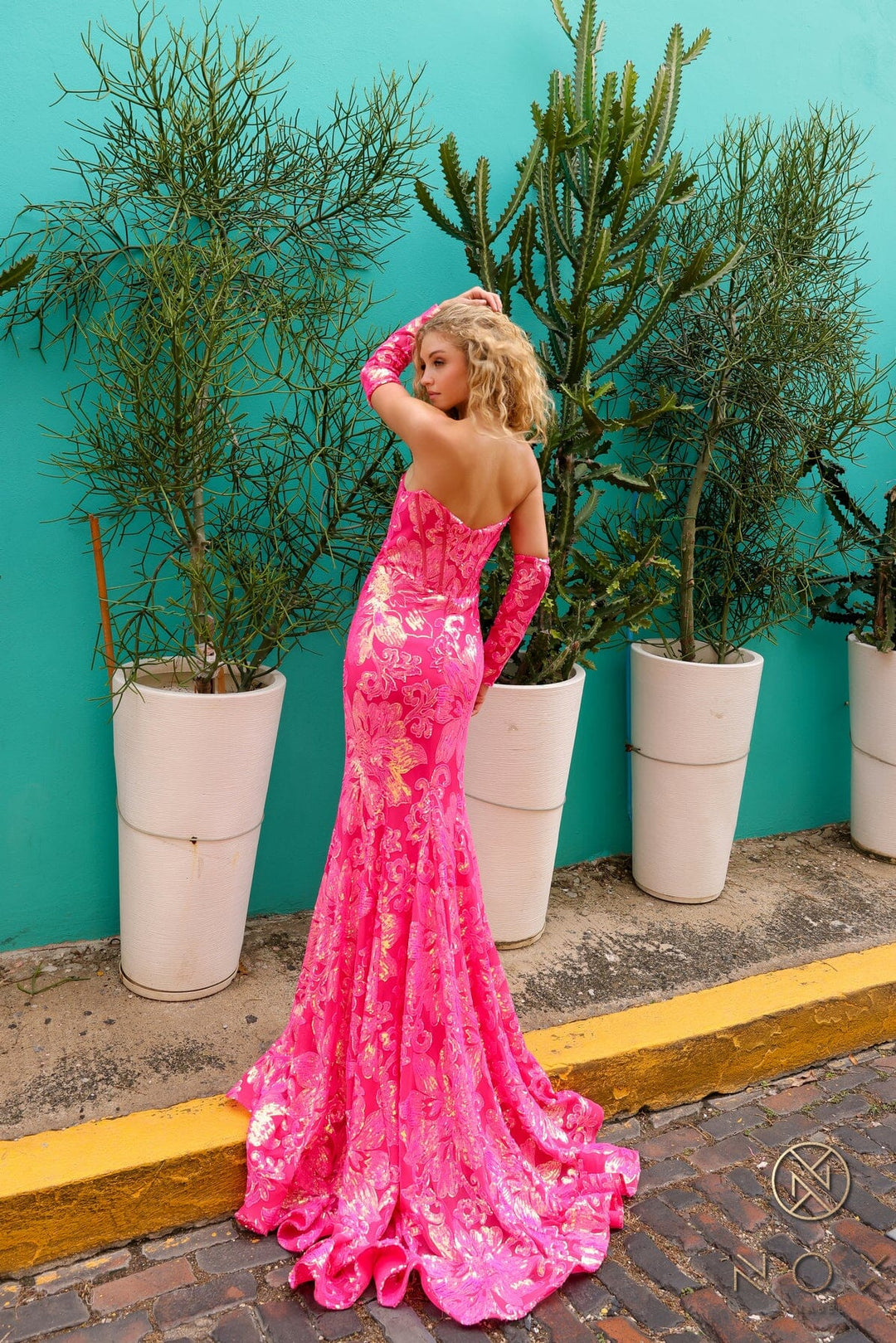 Sequin Print Strapless Mermaid Gown by Nox Anabel R1268