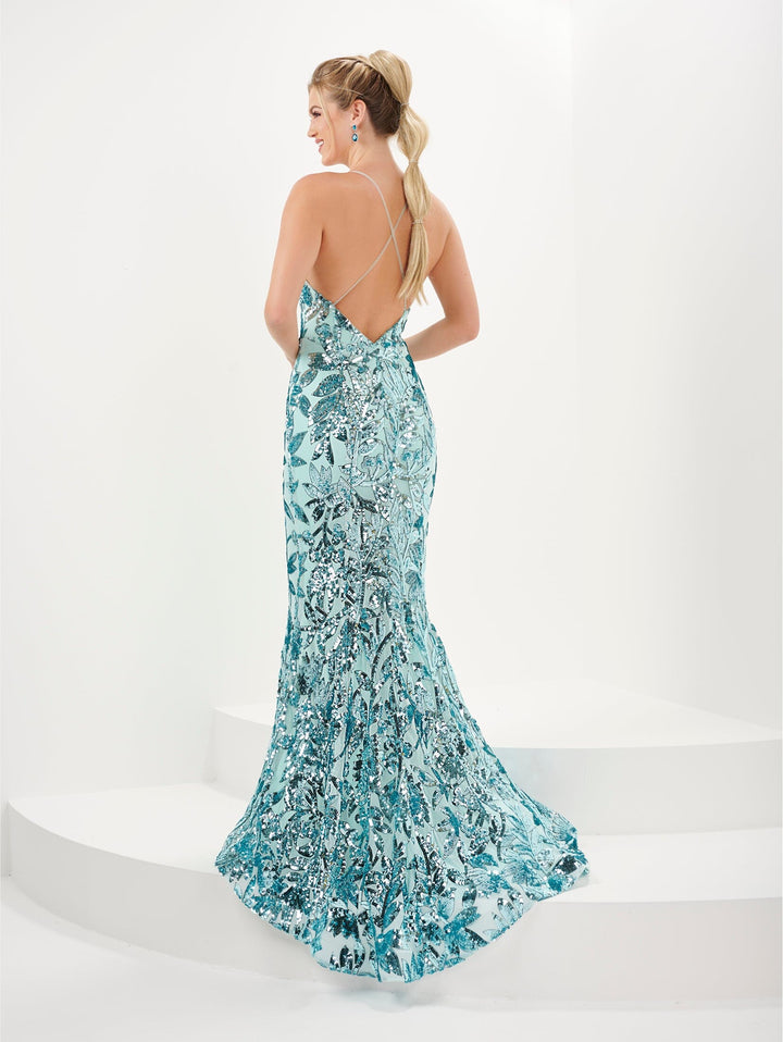 Sequin Print V-Neck Mermaid Dress by Tiffany Designs 16077