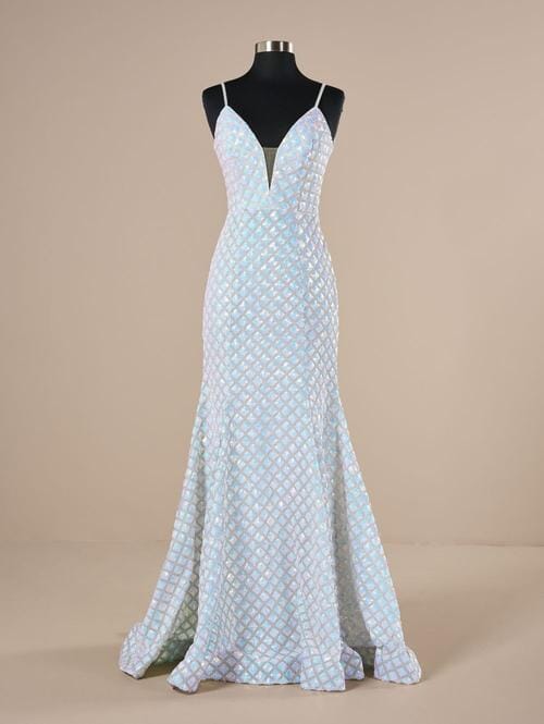 Sequin Sheer V-Neck Mermaid Dress by Tiffany Designs 16022