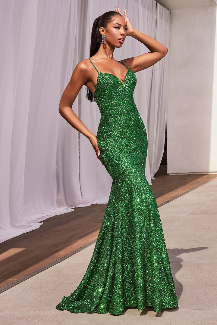 Sequin Sleeveless V-Neck Mermaid Dress by Ladivine CH066