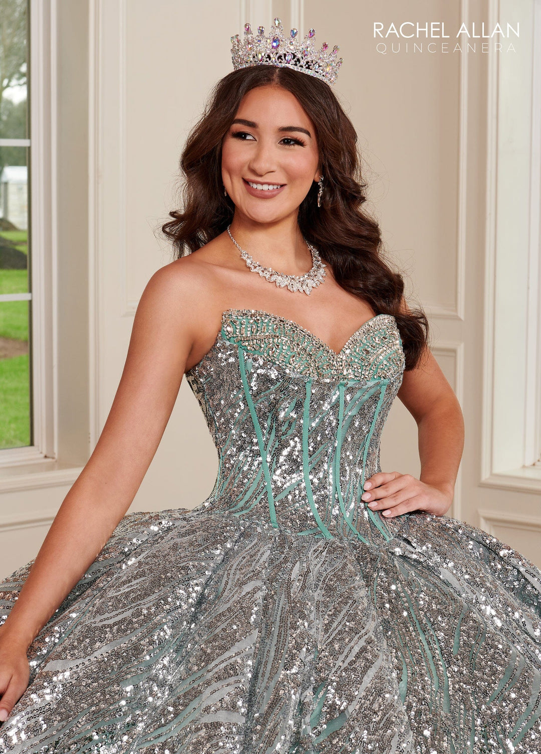 Sequin Tulle Strapless Quinceanera Dress by Rachel Allan RQ3121