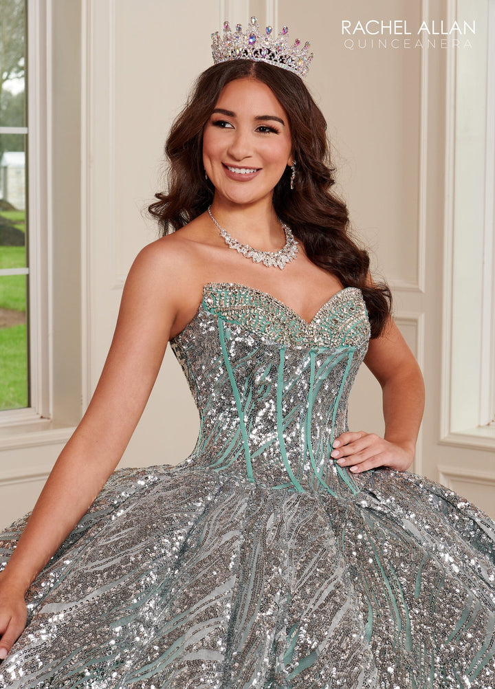 Sequin Tulle Strapless Quinceanera Dress by Rachel Allan RQ3121