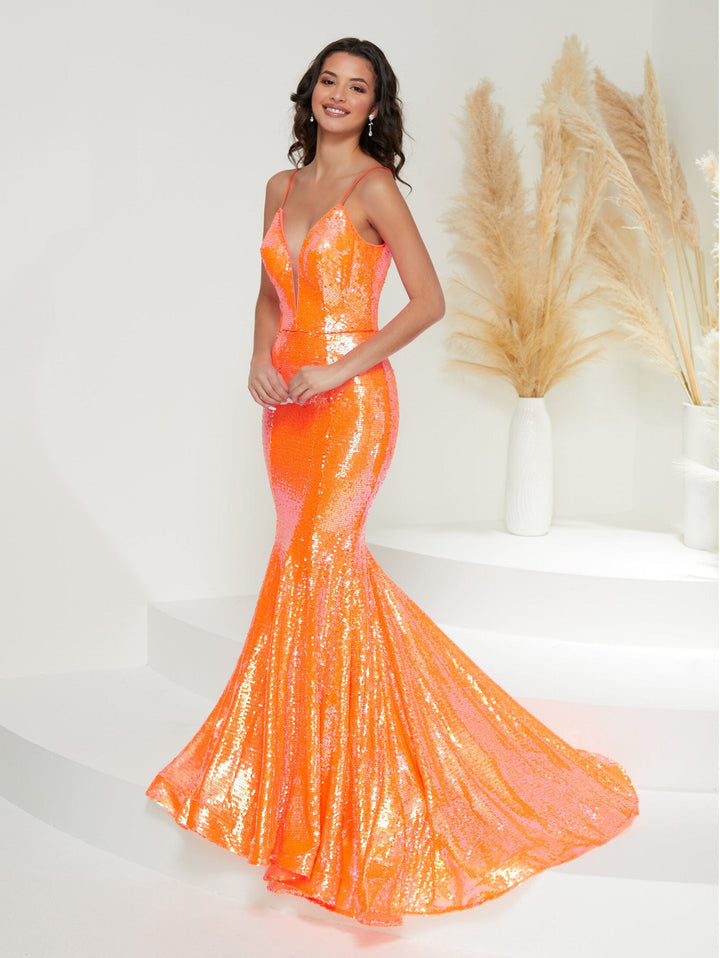 Sequin V-Neck Mermaid Dress by Tiffany Designs 16928