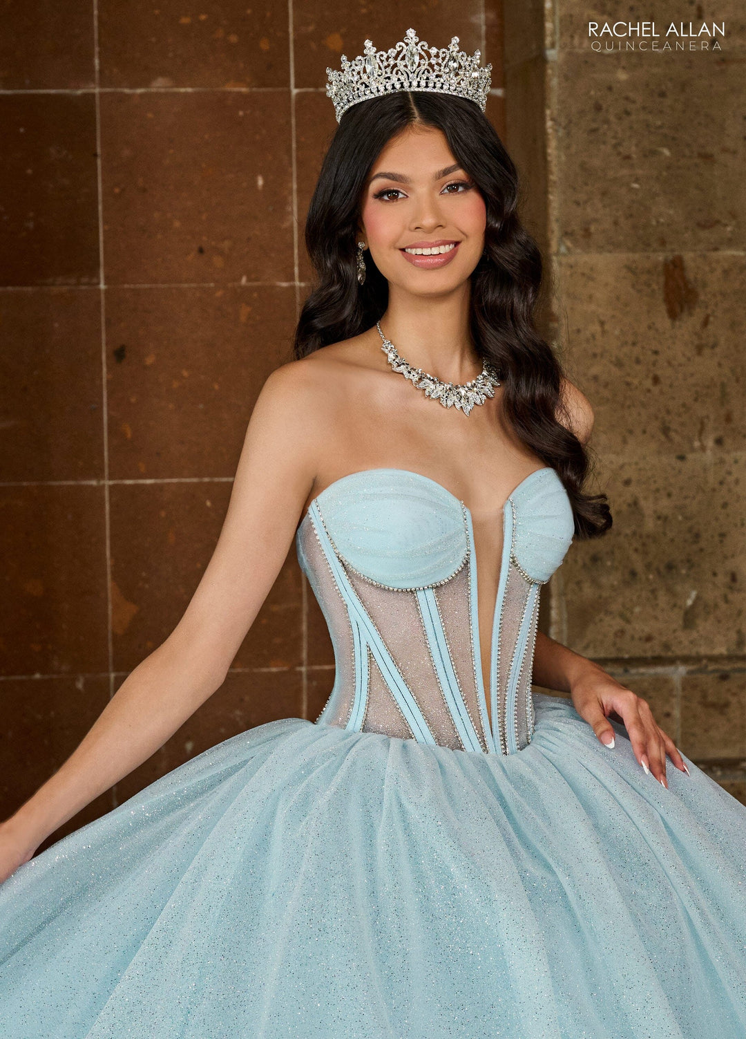 Sheer Corset Glitter Quinceanera Dress by Rachel Allan RQ2183