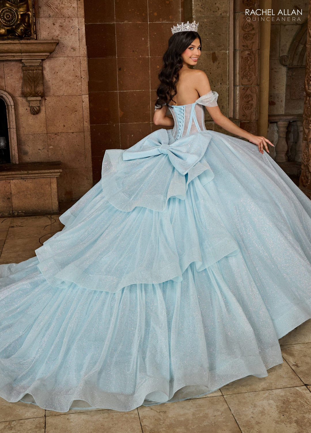 Sheer Corset Glitter Quinceanera Dress by Rachel Allan RQ2183