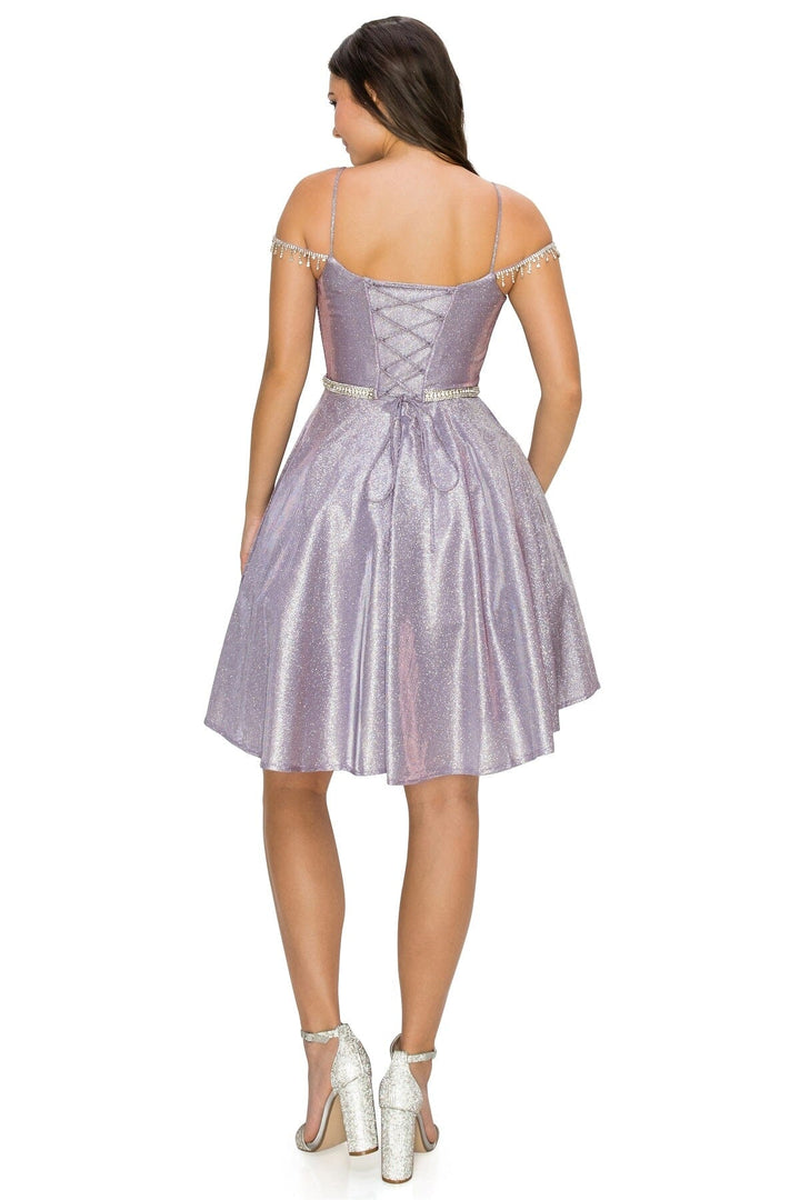 Short Beaded Metallic Glitter Dress by Cinderella Couture 8014J