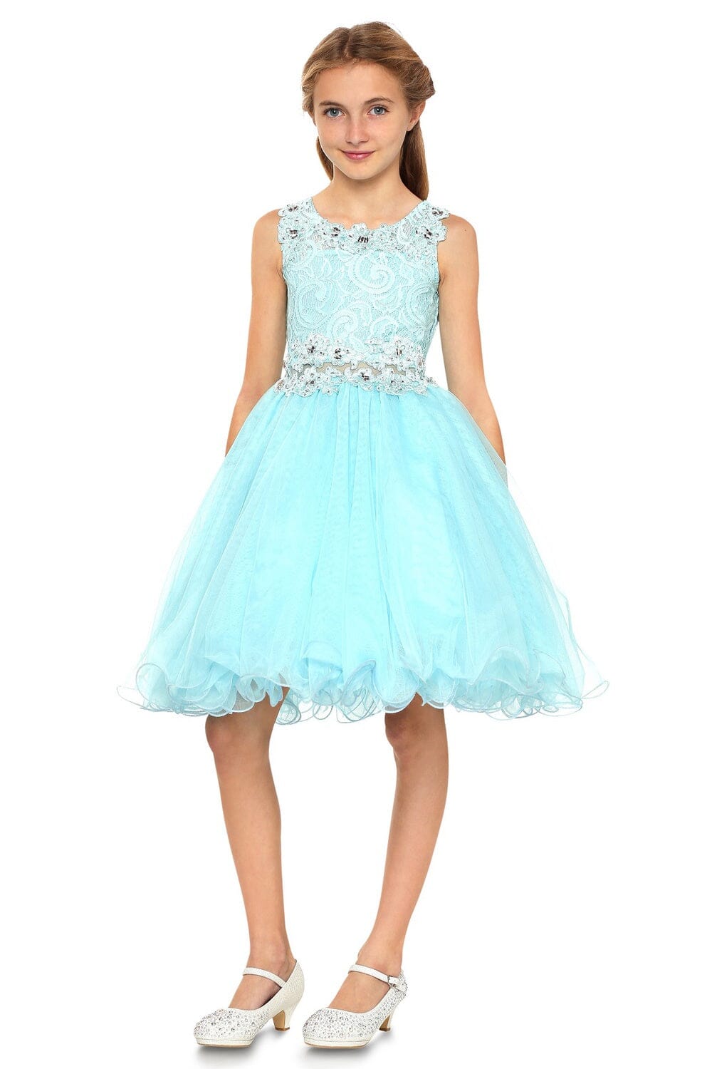 Short Ruffled Dress with Lace Bodice by Cinderella Couture 5010