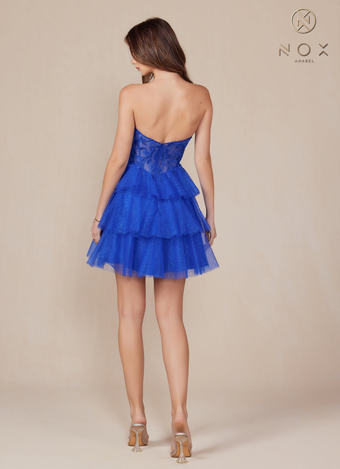 Short Strapless A-line Tiered Dress by Nox Anabel A824