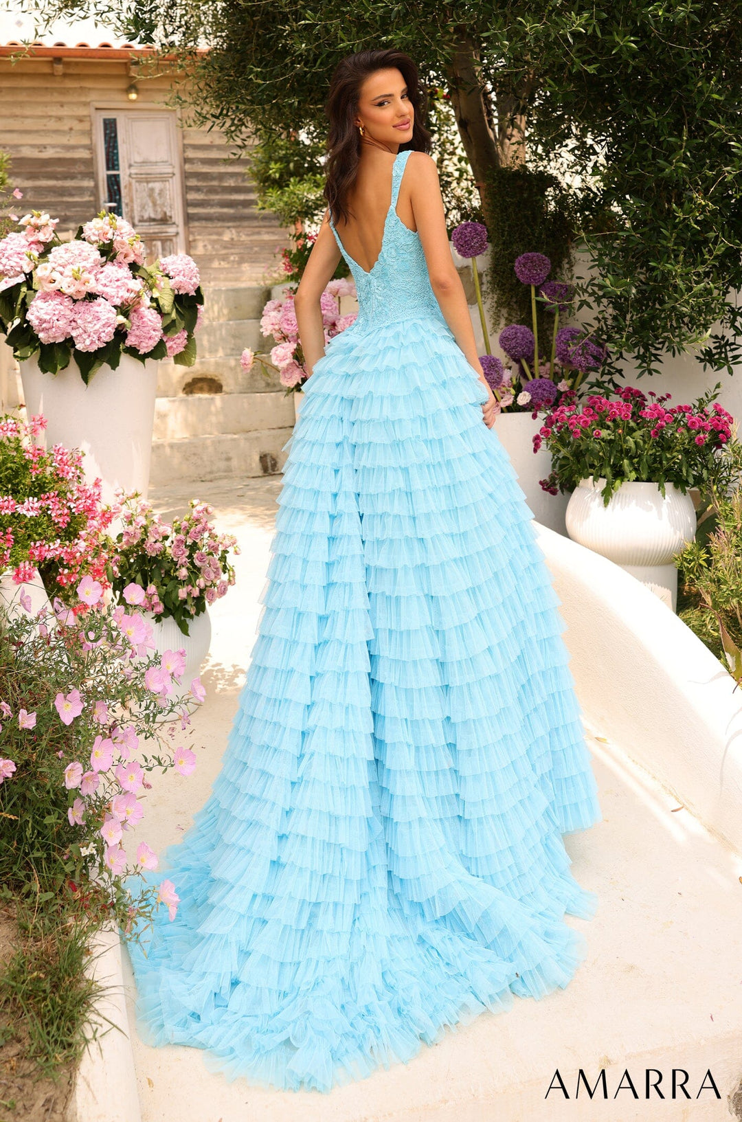 Sleeveless Ruffled Tiered Tulle Ball Gown by Amarra 94026