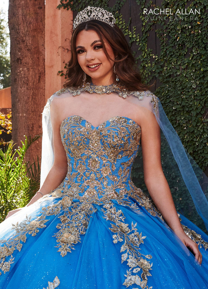 Strapless Cape Quinceanera Dress by Rachel Allan RQ1111