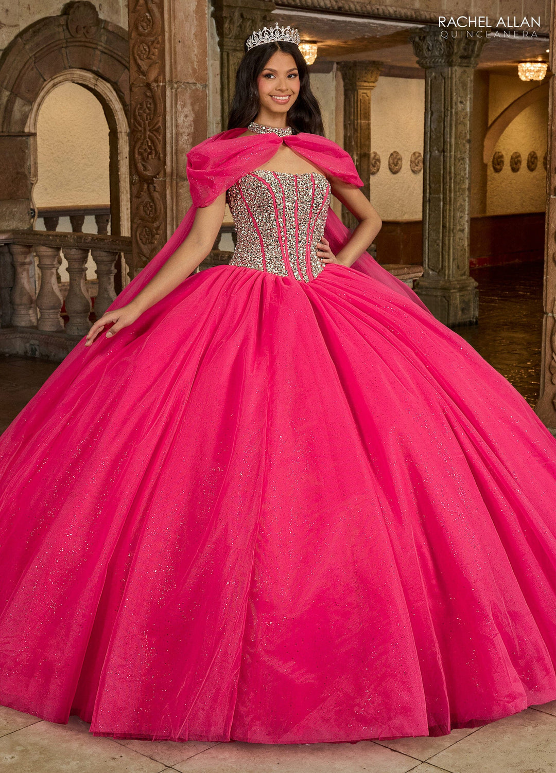 Strapless Cape Quinceanera Dress by Rachel Allan RQ1130