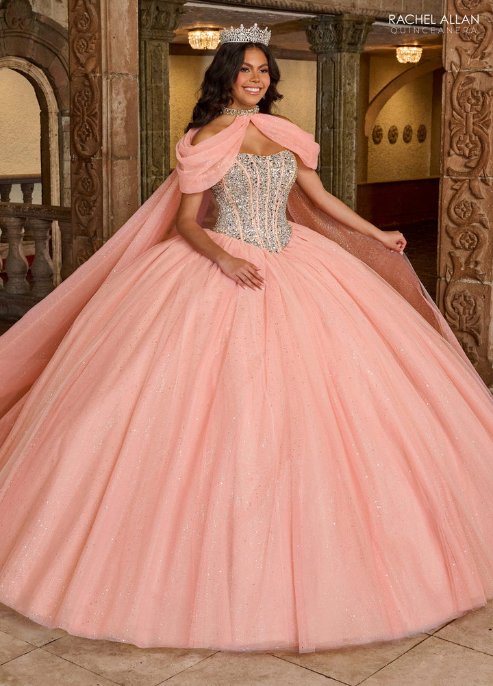 Strapless Cape Quinceanera Dress by Rachel Allan RQ1130