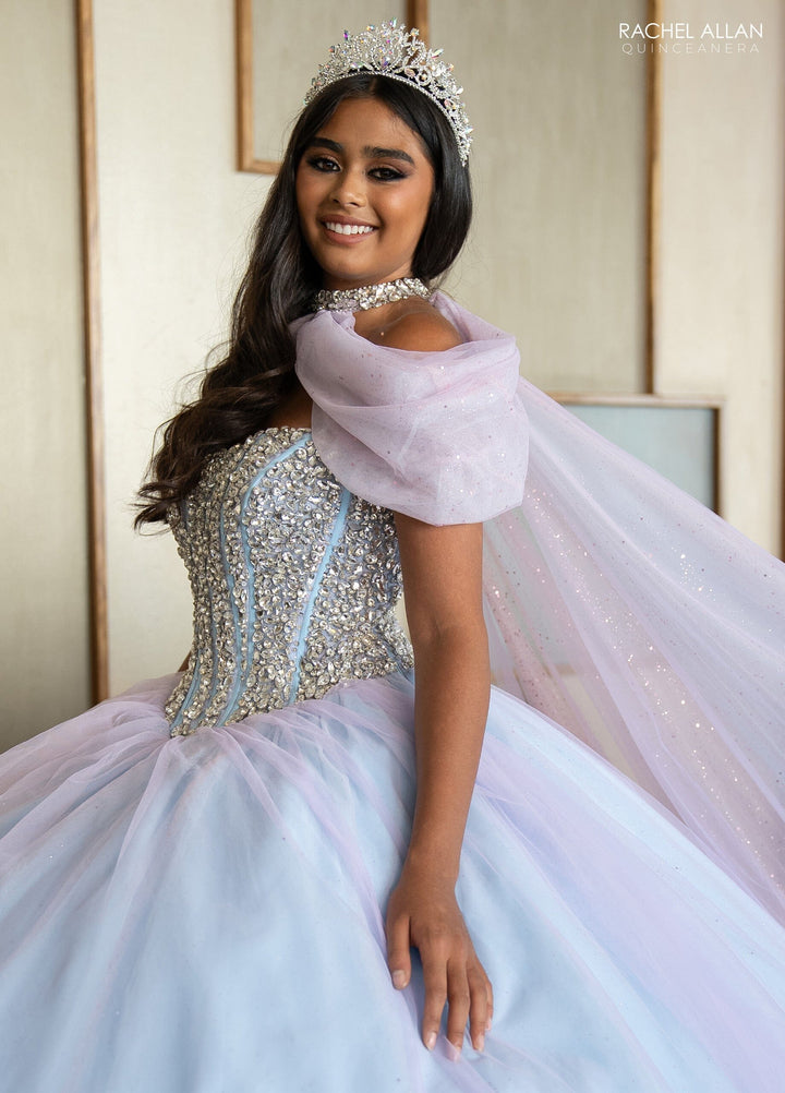 Strapless Cape Quinceanera Dress by Rachel Allan RQ1130