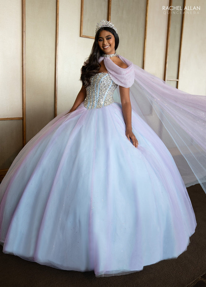 Strapless Cape Quinceanera Dress by Rachel Allan RQ1130