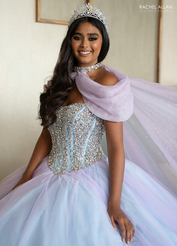 Strapless Cape Quinceanera Dress by Rachel Allan RQ1130