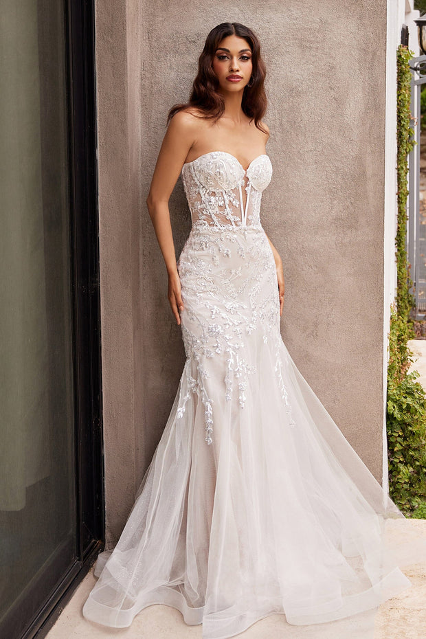 T252072 Joey - Sleek Lace and Tulle Mermaid Gown with Strapless