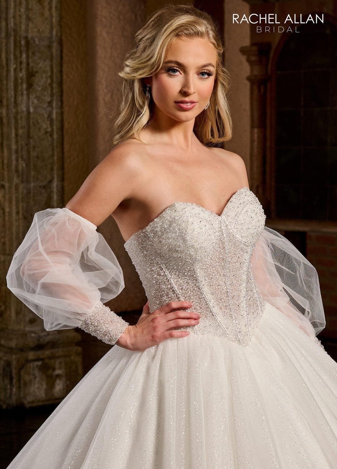 Strapless Puff Sleeve Bridal Gown by Rachel Allan RB6130